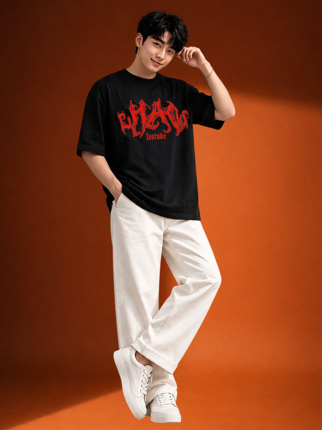Leotude "Chaos" Graphic Oversized T-Shirt — Men's Black Streetwear Tee