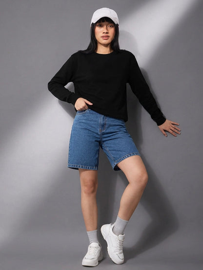 Leotude Women's Solid Black Oversized Sweatshirt