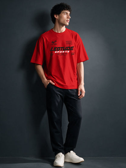 Leotude Men "Sports" Red Oversized T-Shirt