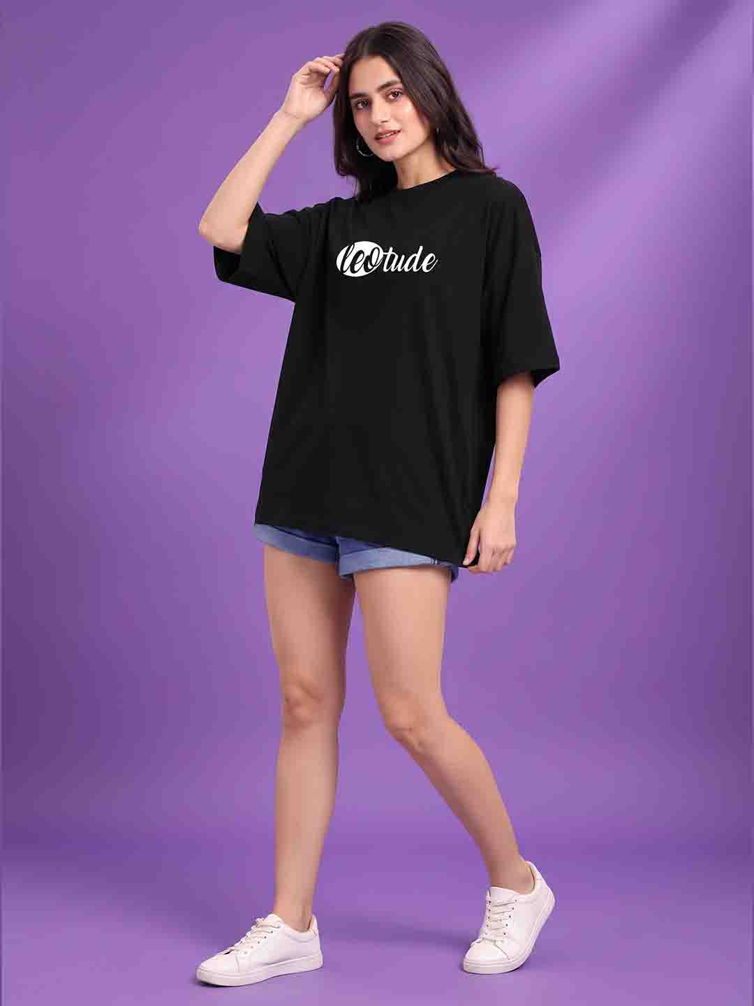 Leotude Women's Black Bat Premium Puff Print T-Shirt