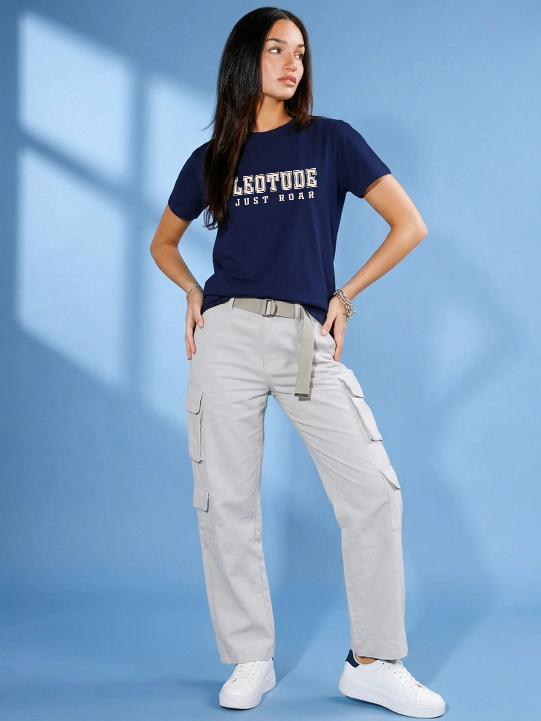 Leotude Women's Navy Just Roar Printed T-Shirt