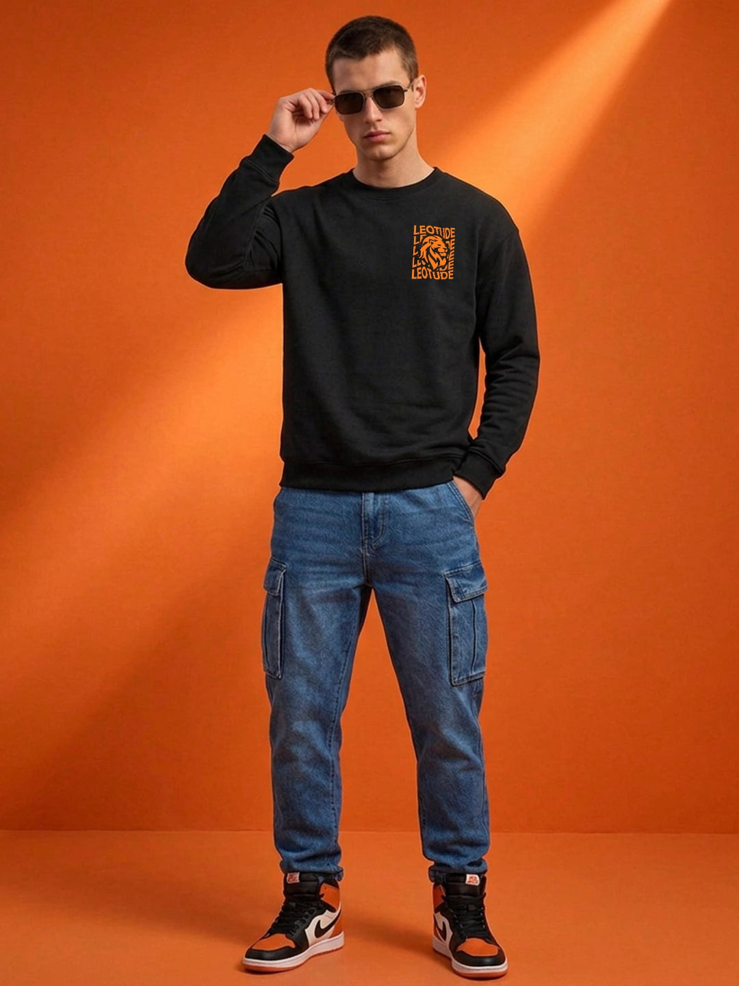 Leotude Waves Black Graphic Sweatshirt for Men
