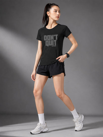 Leotude Women's Black Don't Quit Printed T-Shirt