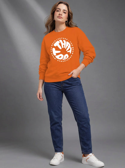 Leotude Women's Orange Graphic Printed Sweatshirt