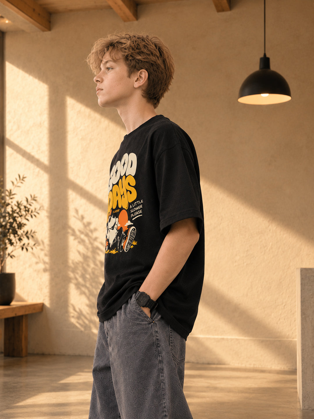 Leotude Boys' Black Good Days Printed T-Shirt