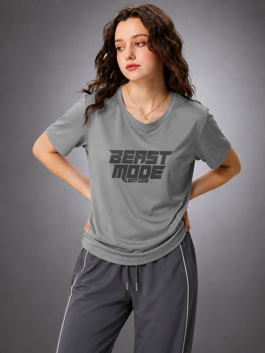 Leotude Women's Grey Beast Mode Printed T-Shirt