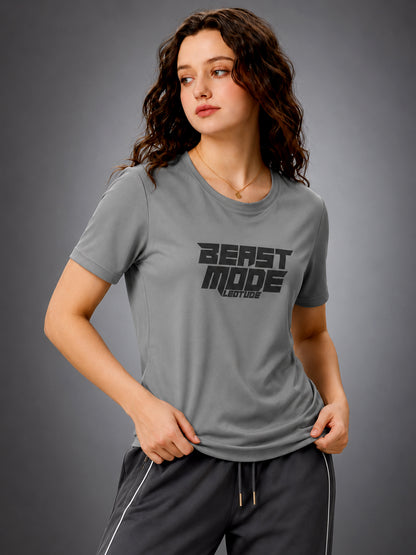 Leotude Women's Grey Beast Mode Printed T-Shirt