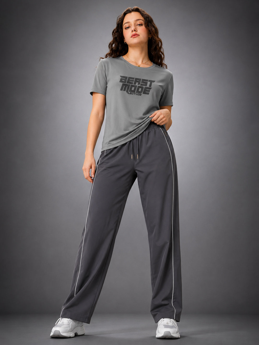 Leotude Women's Grey Beast Mode Printed T-Shirt