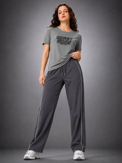 Leotude Women's Grey Beast Mode Printed T-Shirt