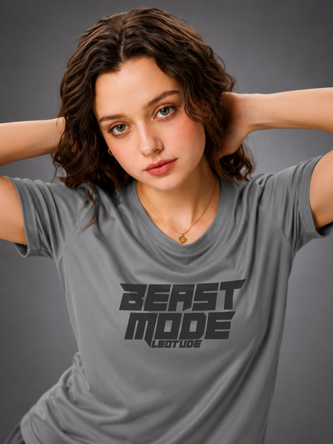 Leotude Women's Grey Beast Mode Printed T-Shirt