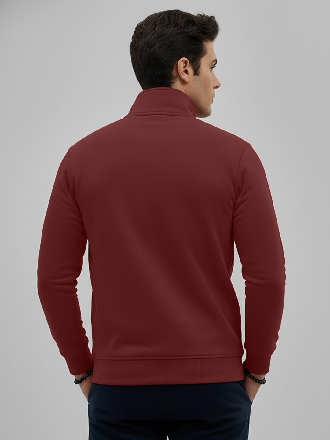 Leotude Maroon High Neck Half Zipper Sweatshirt for Men