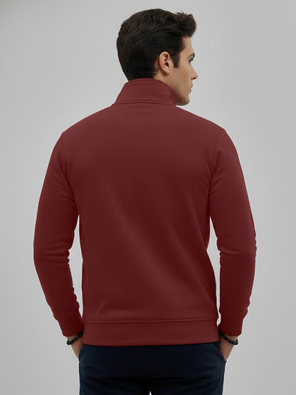 Leotude Maroon High Neck Half Zipper Sweatshirt for Men