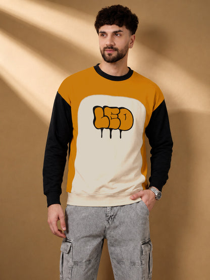 Leotude Men's Mustard Leo Colour Block Full Sleeve T-Shirt