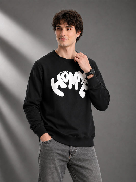 Leotude Men's Black Homme Printed Full Sleeve T-Shirt