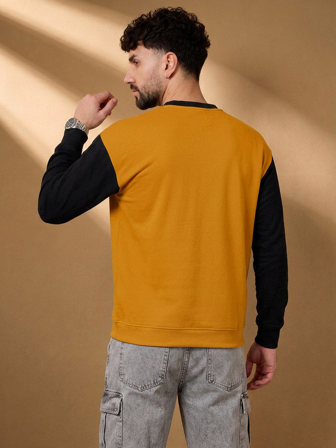 Leotude Men's Mustard Leo Colour Block Full Sleeve T-Shirt