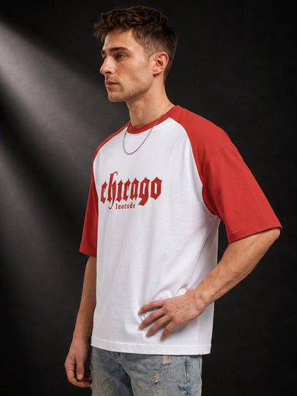 Leotude Men's White Chicago Raglan Oversized T-Shirt