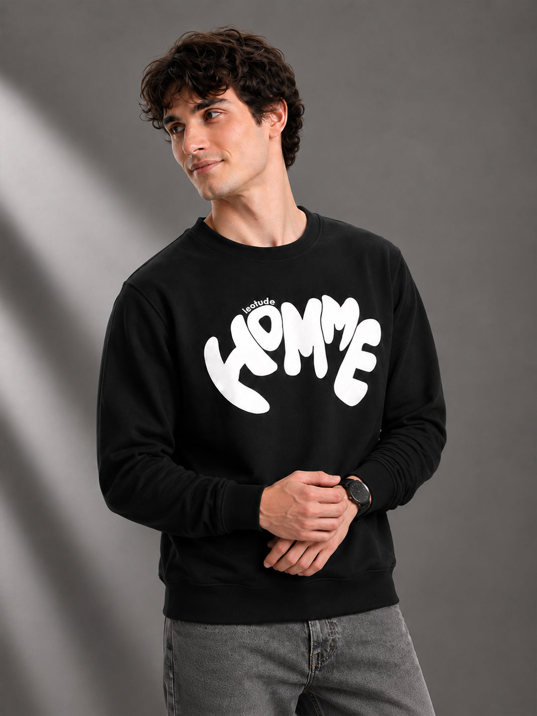 Leotude Men's Black Homme Printed Full Sleeve T-Shirt