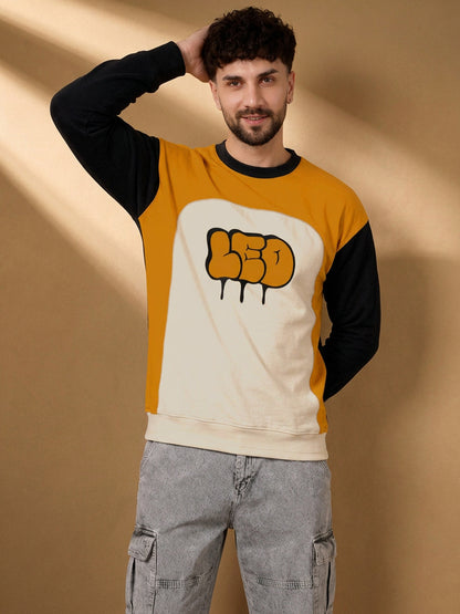 Leotude Men's Mustard Leo Colour Block Full Sleeve T-Shirt