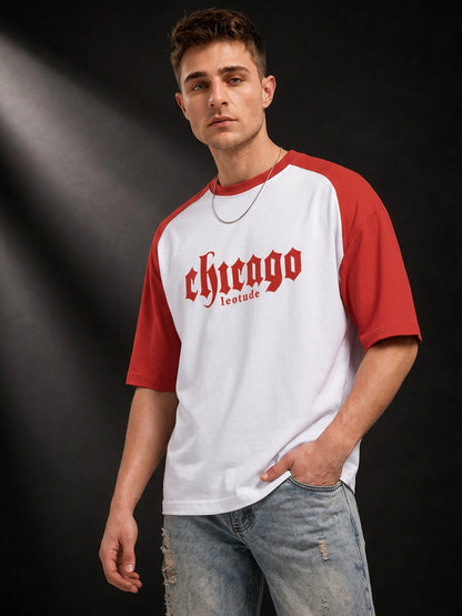 Leotude Men's White Chicago Raglan Oversized T-Shirt