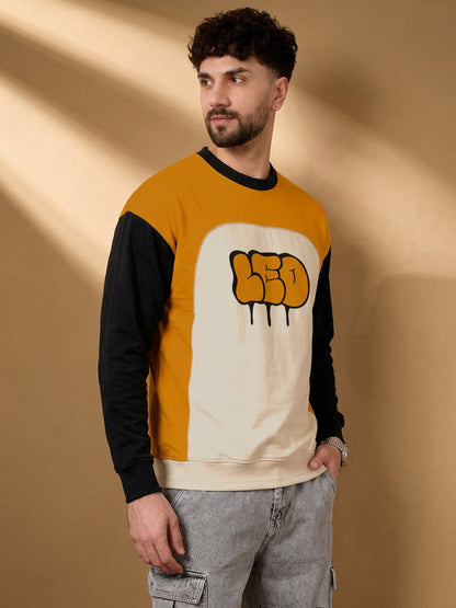 Leotude Men's Mustard Leo Colour Block Full Sleeve T-Shirt