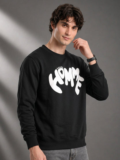 Leotude Men's Black Homme Printed Full Sleeve T-Shirt