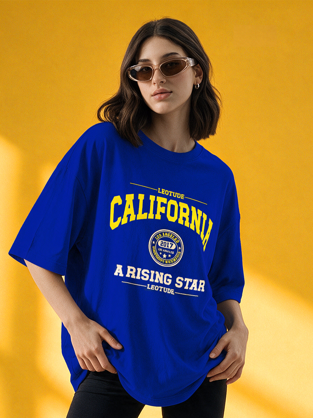 Leotude Women "California" Royal Blue Oversized T-Shirt