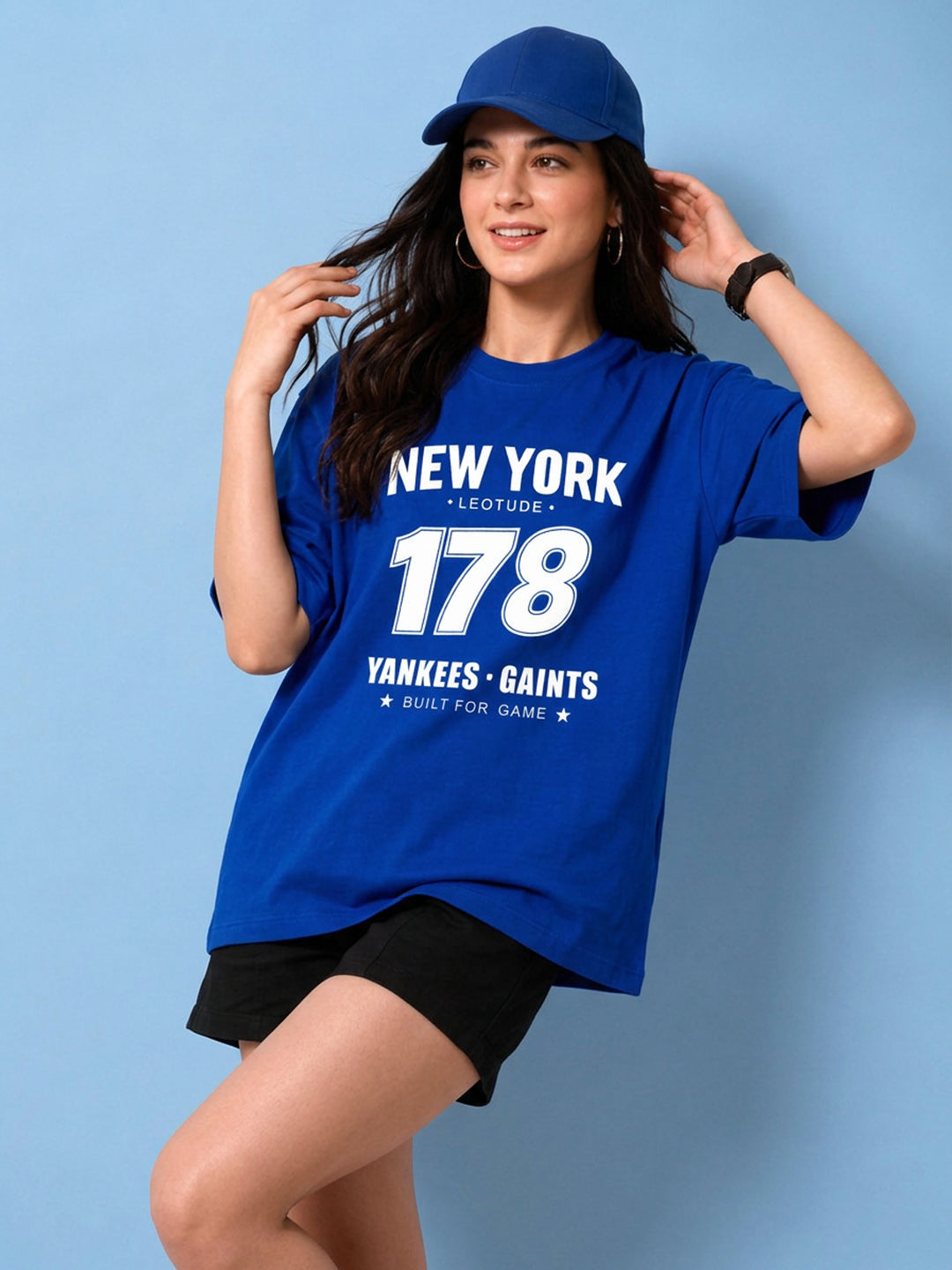 Leotude Blue New York 178 Printed Oversized Tshirt for Women