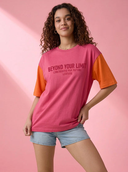 Leotude Women's Pink Beyond Your Limit Oversized T-Shirt