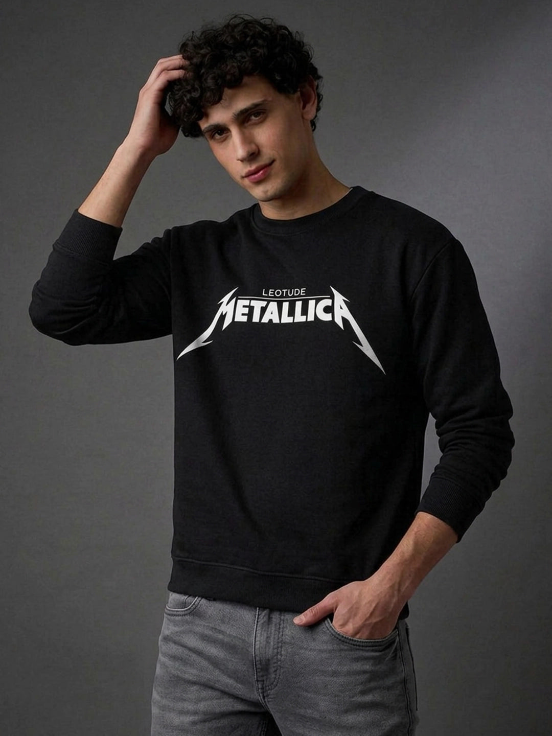 Leotude Metallica Black Graphic Sweatshirt for Men