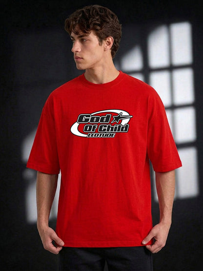 Leotude Men "God Of Child" Red Oversized T-Shirt
