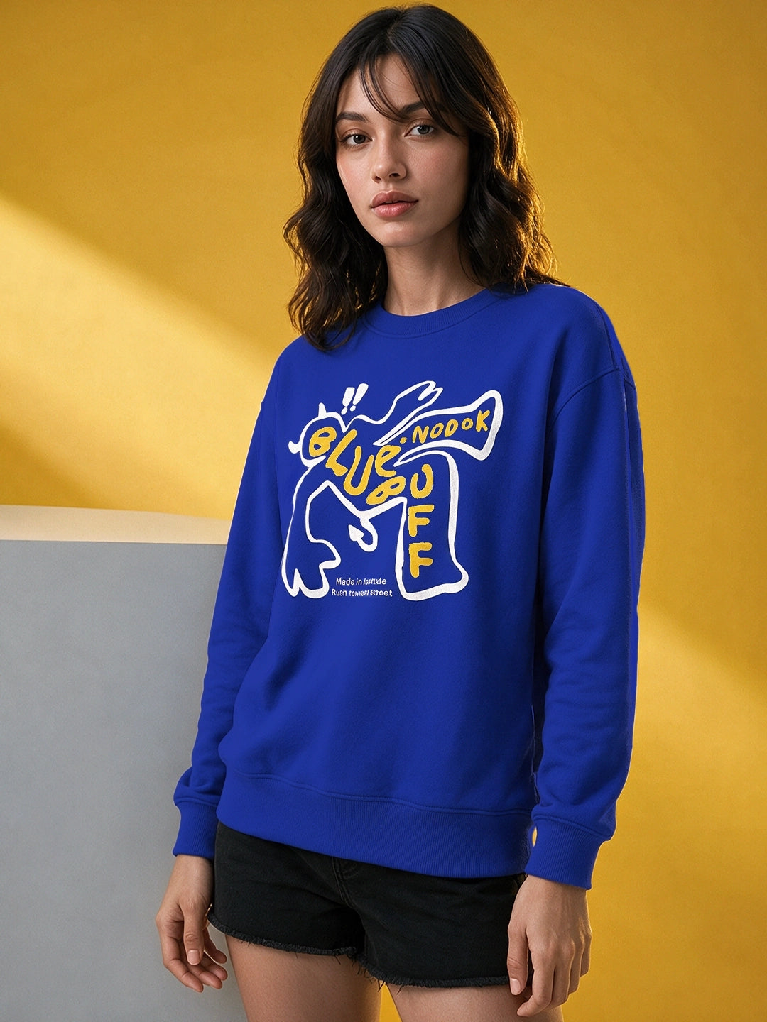 Leotude Women's Royal Blue Graphic Printed Sweatshirt