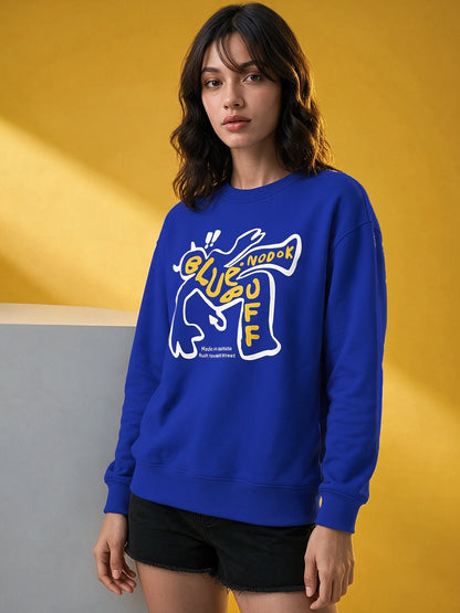 Leotude Women's Royal Blue Graphic Printed Sweatshirt