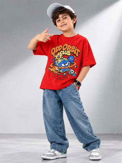 Leotude Boys' Red Odd Orbit Club Printed T-Shirt
