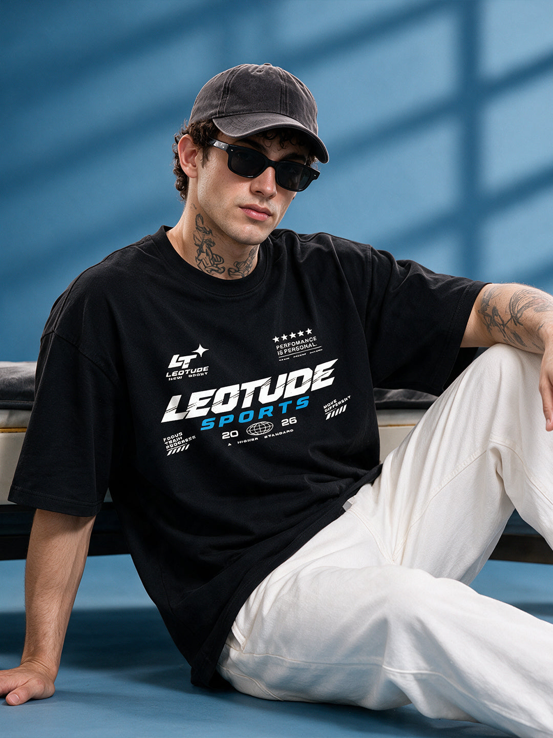 Leotude Men "Sports" Black Oversized T-Shirt