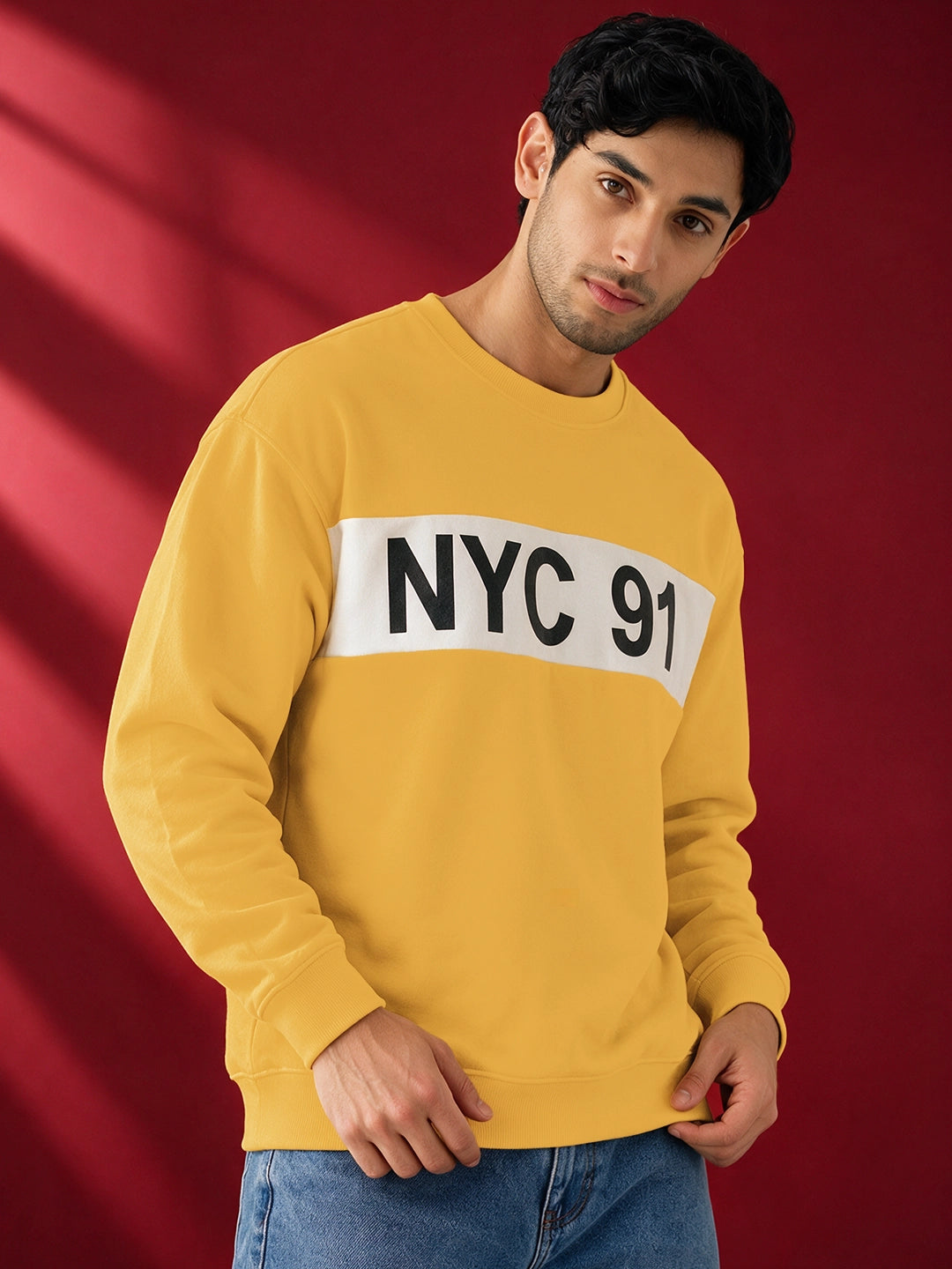Leotude Yellow NYC 91 Printed Sweatshirt for Men