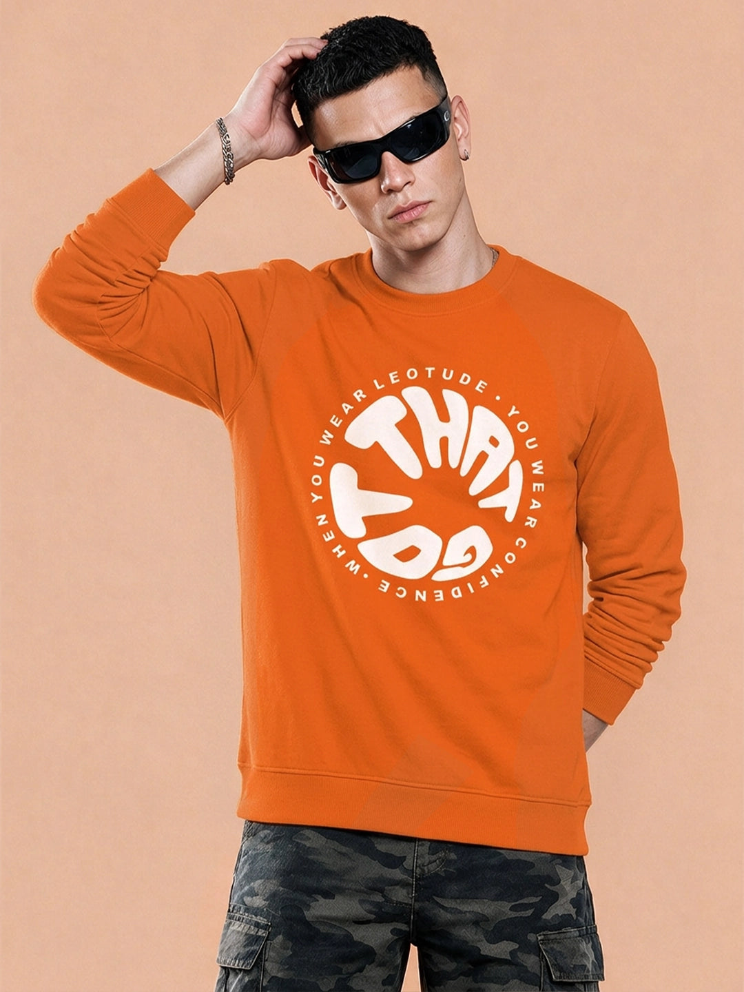 Men's Orange Graphic Crew Neck Sweatshirt