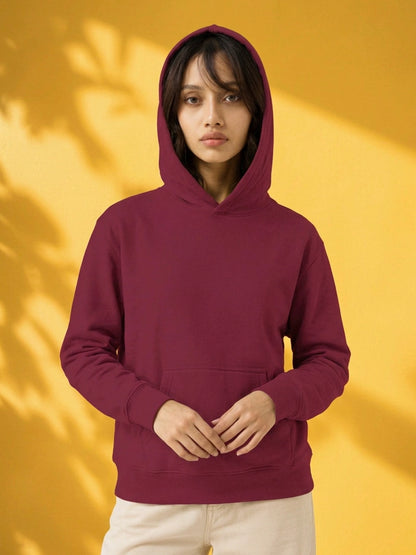 Leotude Women's Maroon Solid Hooded Sweatshirt
