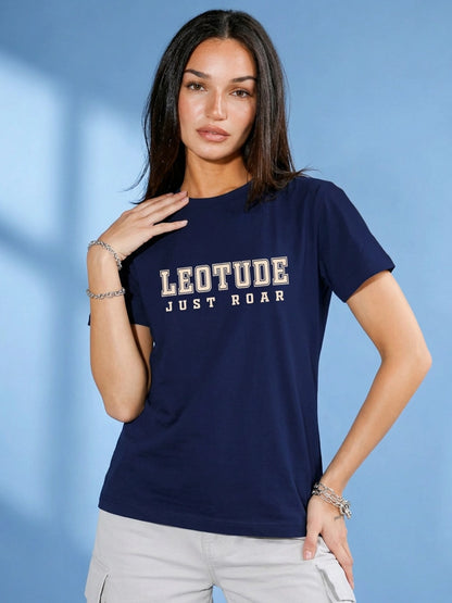 Leotude Women's Navy Just Roar Printed T-Shirt