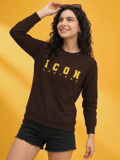 Leotude Women's Brown ICON Printed Sweatshirt