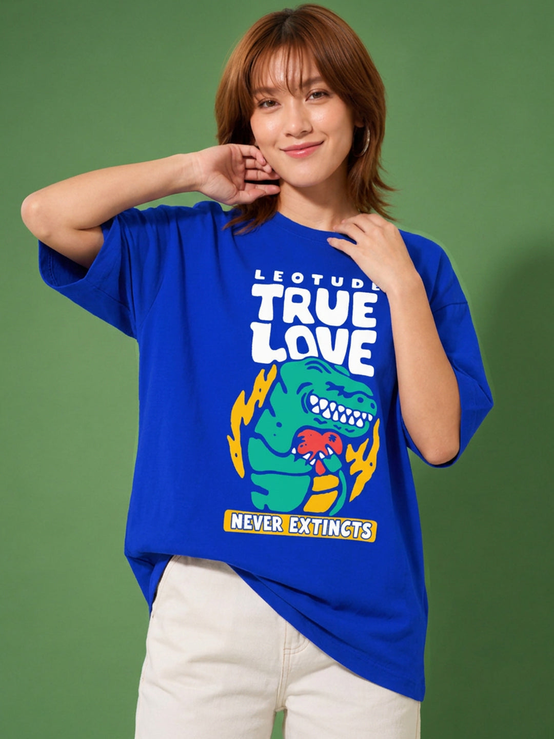 Leotude Blue True Love Printed Oversized Tshirt for Women