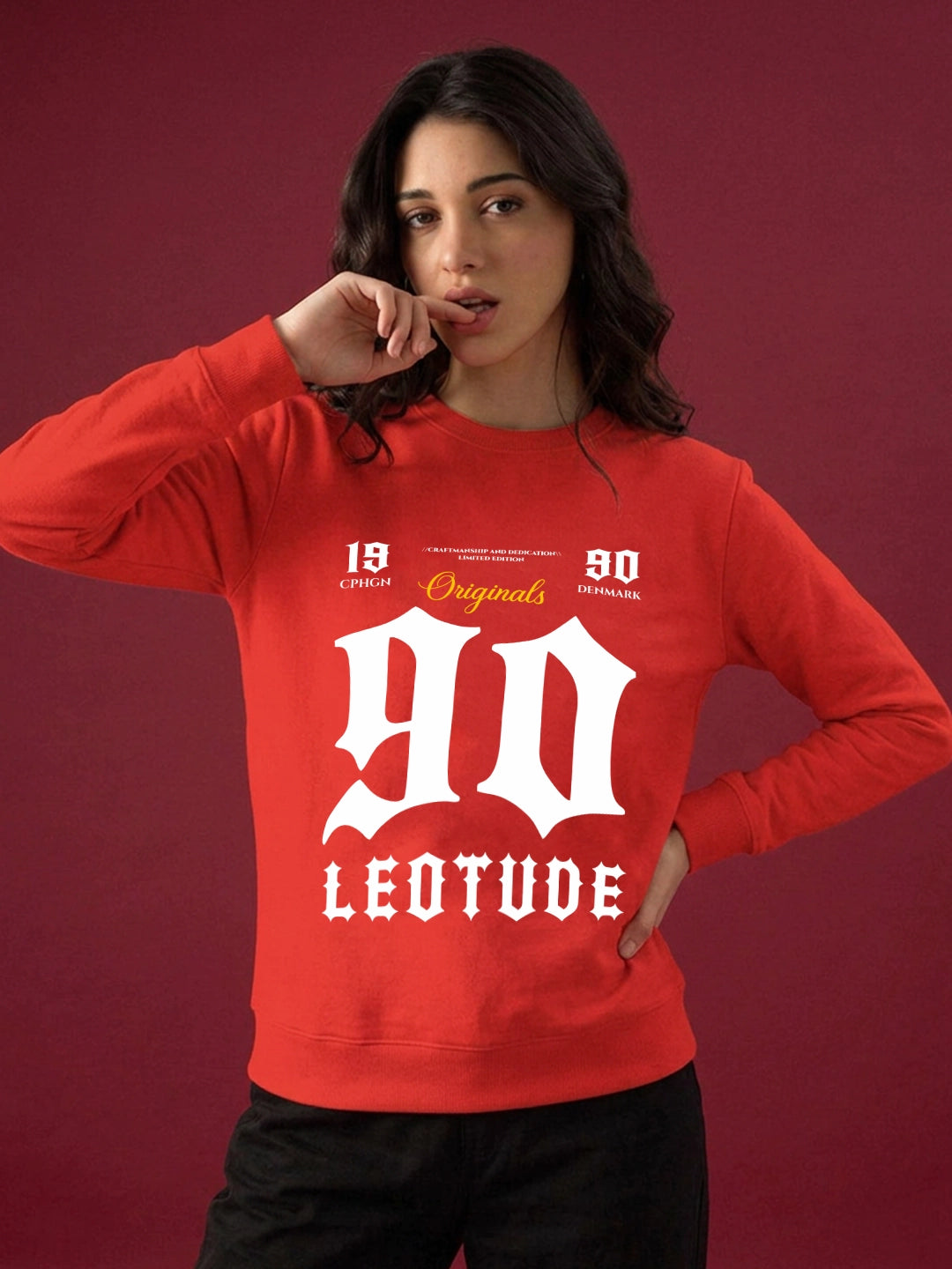 Leotude Women's Red Originals Printed Round Neck Sweatshirt
