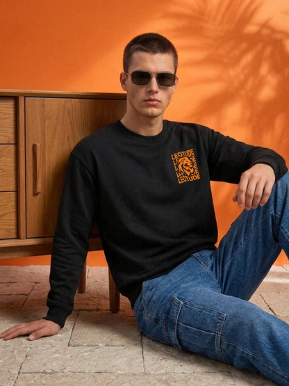 Leotude Waves Black Graphic Sweatshirt for Men