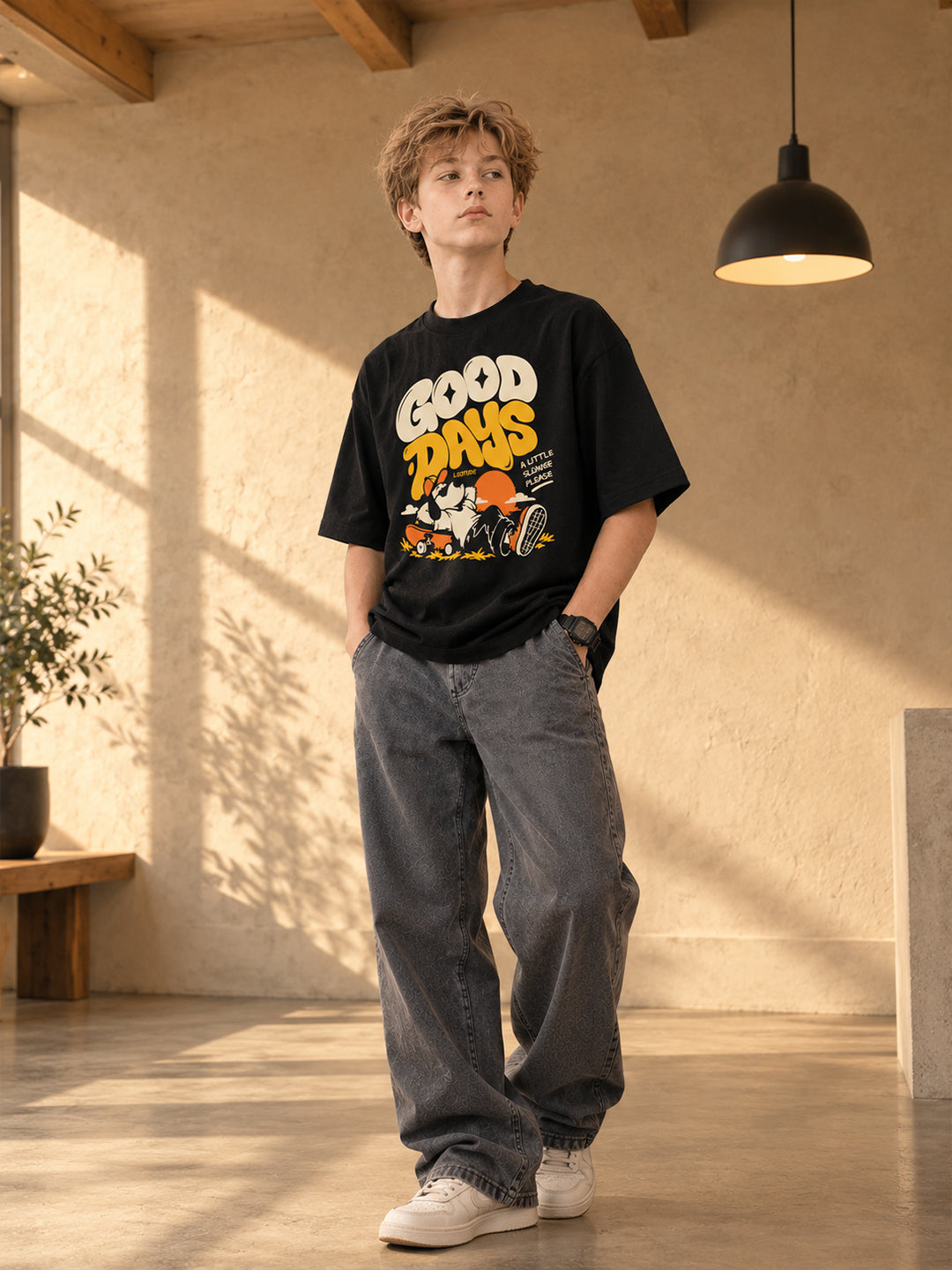 Leotude Boys' Black Good Days Printed T-Shirt