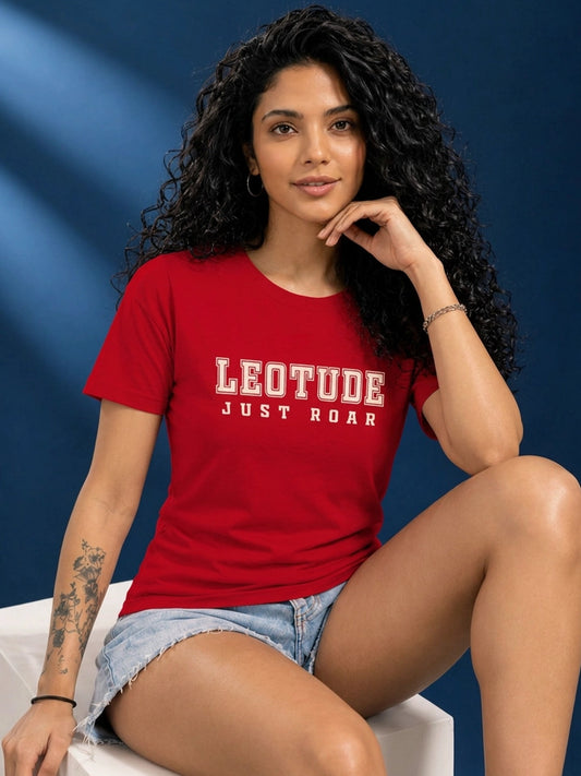 Leotude Women's Red Just Roar Printed T-Shirt