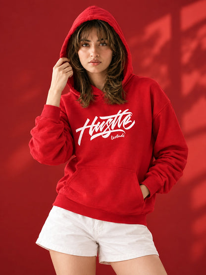 Leotude Women's Red Hustle Printed Hooded Sweatshirt