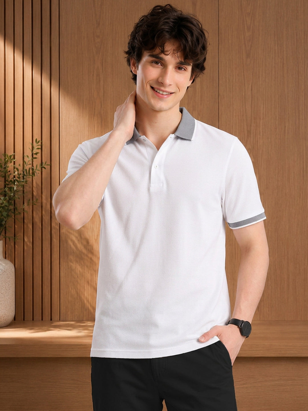 Leotude Men's White Classic Polo T-Shirt