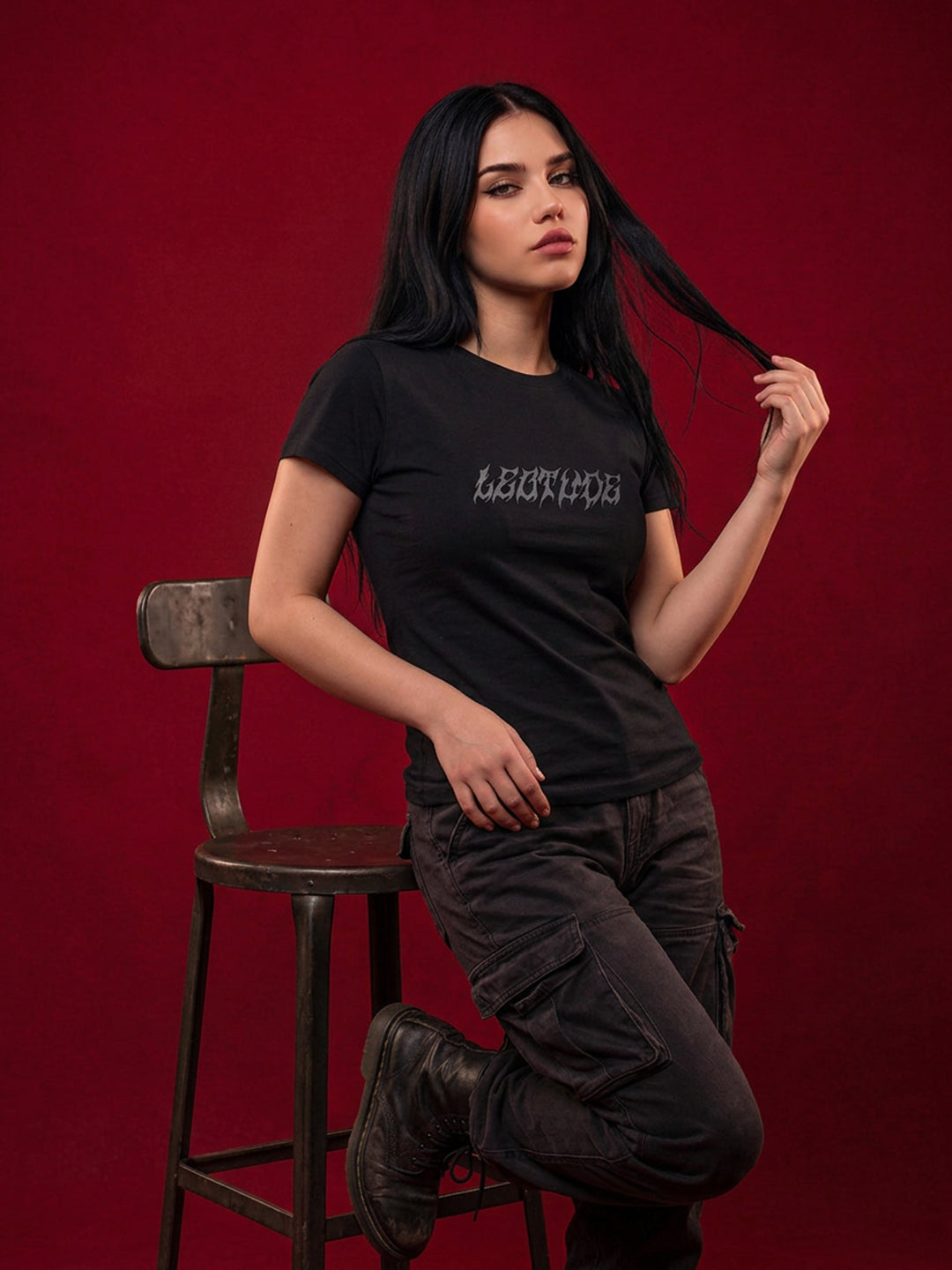 Leotude Women's Black Gothic Wings Printed T-Shirt
