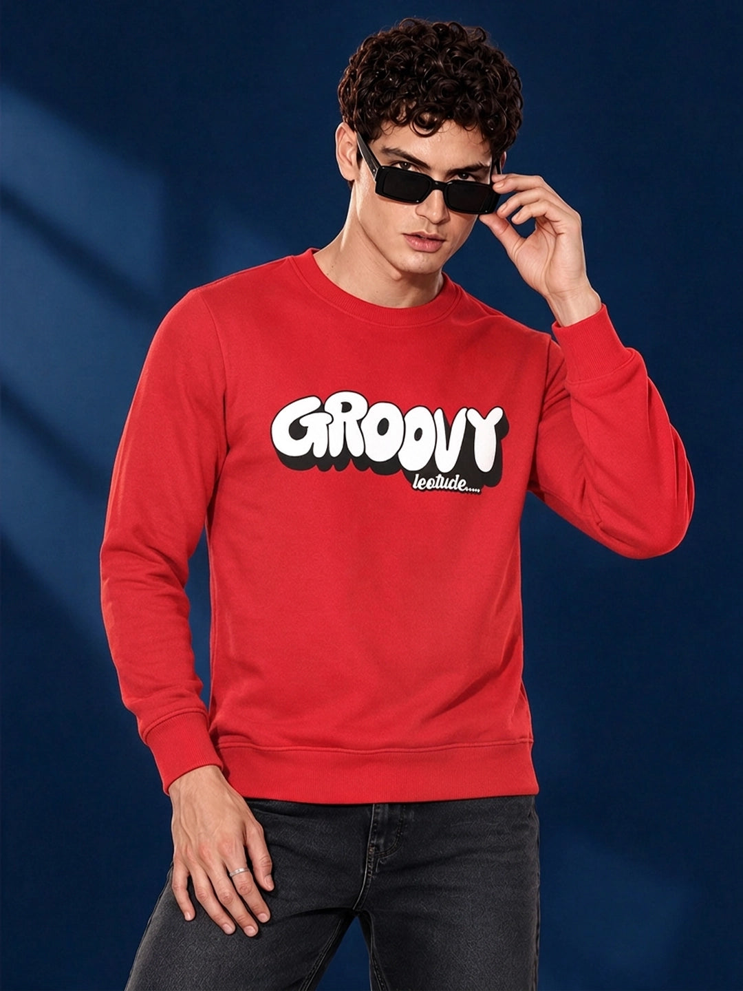 Men's Red Groovy Graphic Crew Neck Sweatshirt