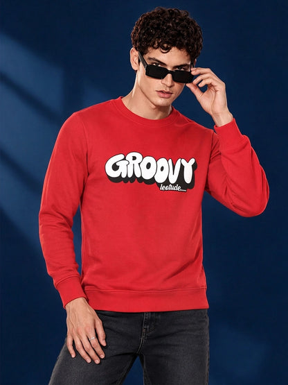 Men's Red Groovy Graphic Crew Neck Sweatshirt