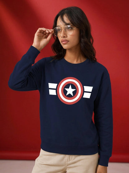 Leotude Women's Navy Blue Star Shield Graphic Printed Sweatshirt